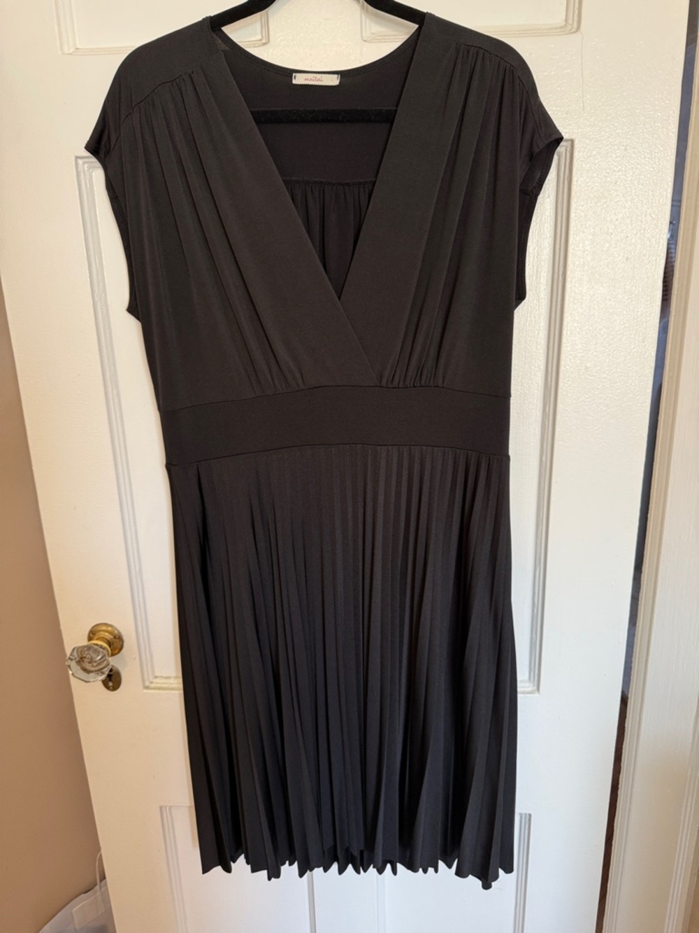 maitai Black Pleated V-Neck Midi Dress